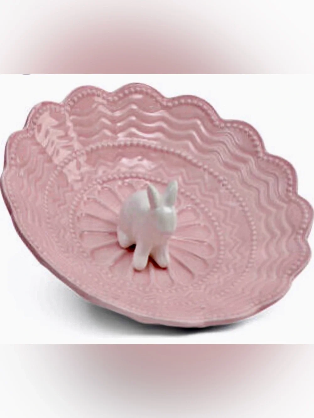 Arlington Designs Pink Scalloped Ceramic Bunny Candy Bowl 7”